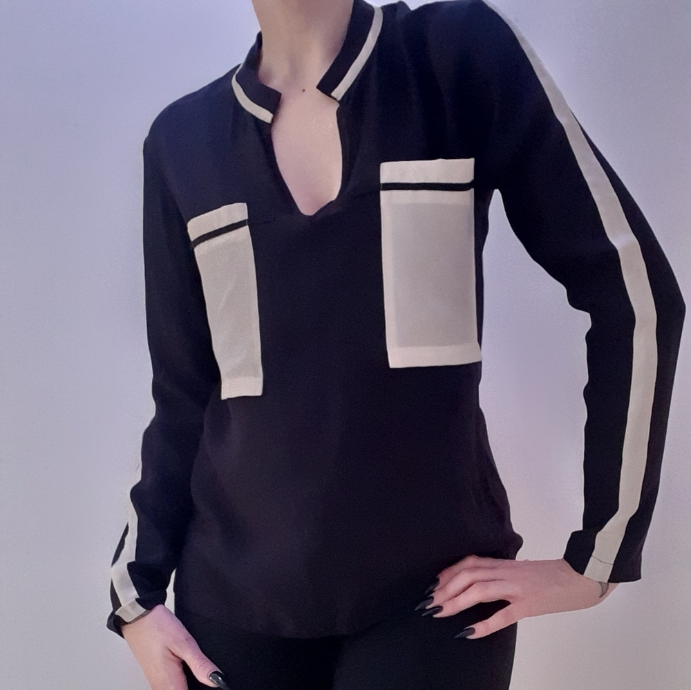 Sandra Augelazzi by Femme de Carriere Black and Cream Blouse.